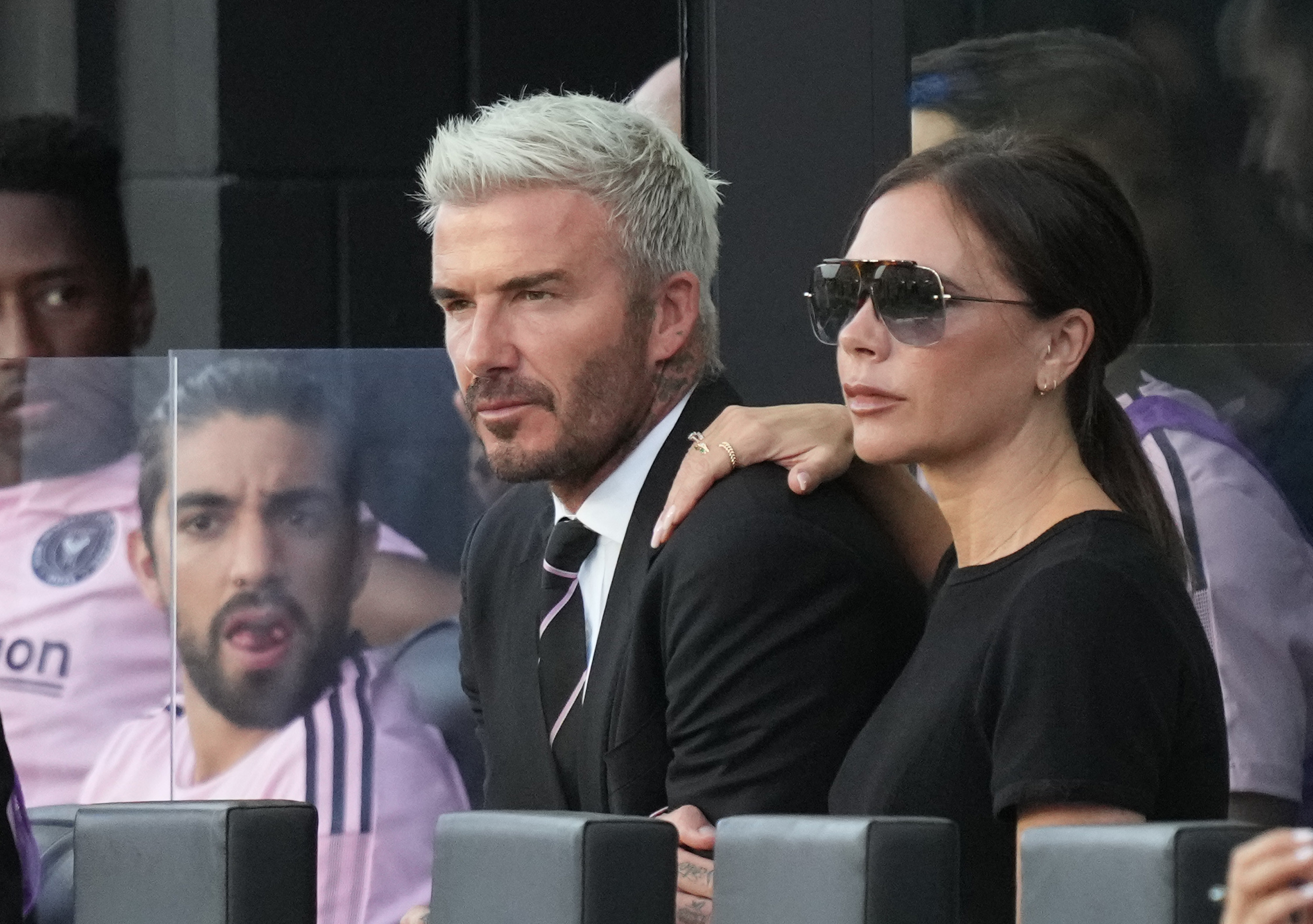 David Beckham and Victoria Beckham at a soccer match in August 2021