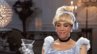 Kristen Wiig as Cinderella drinking a martini and saying whatever