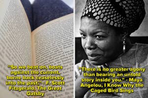 A copy of The Great Gatsby and Maya Angelou