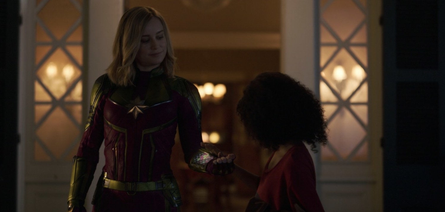 Captain Marvel in the scene where she chooses her suit color