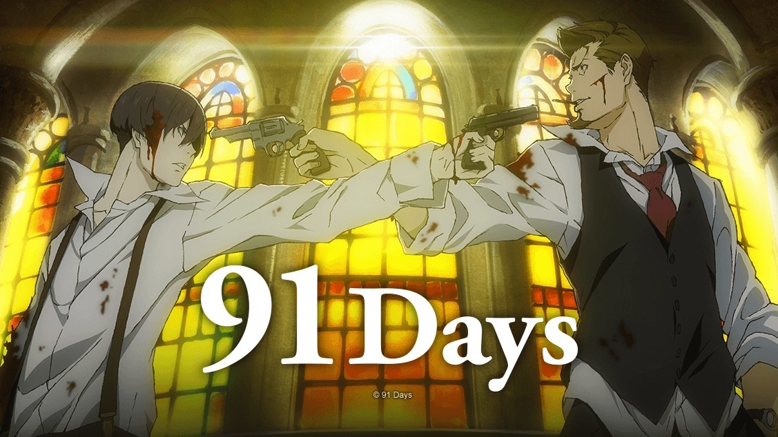 Avilio and Vero both bloodied and pointing guns at each other with the title 91 days in the middle