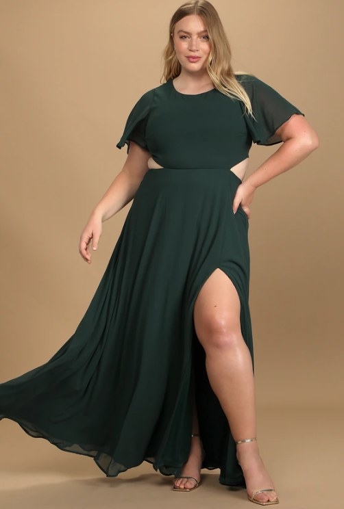An image of a model wearing a cutout maxi dress