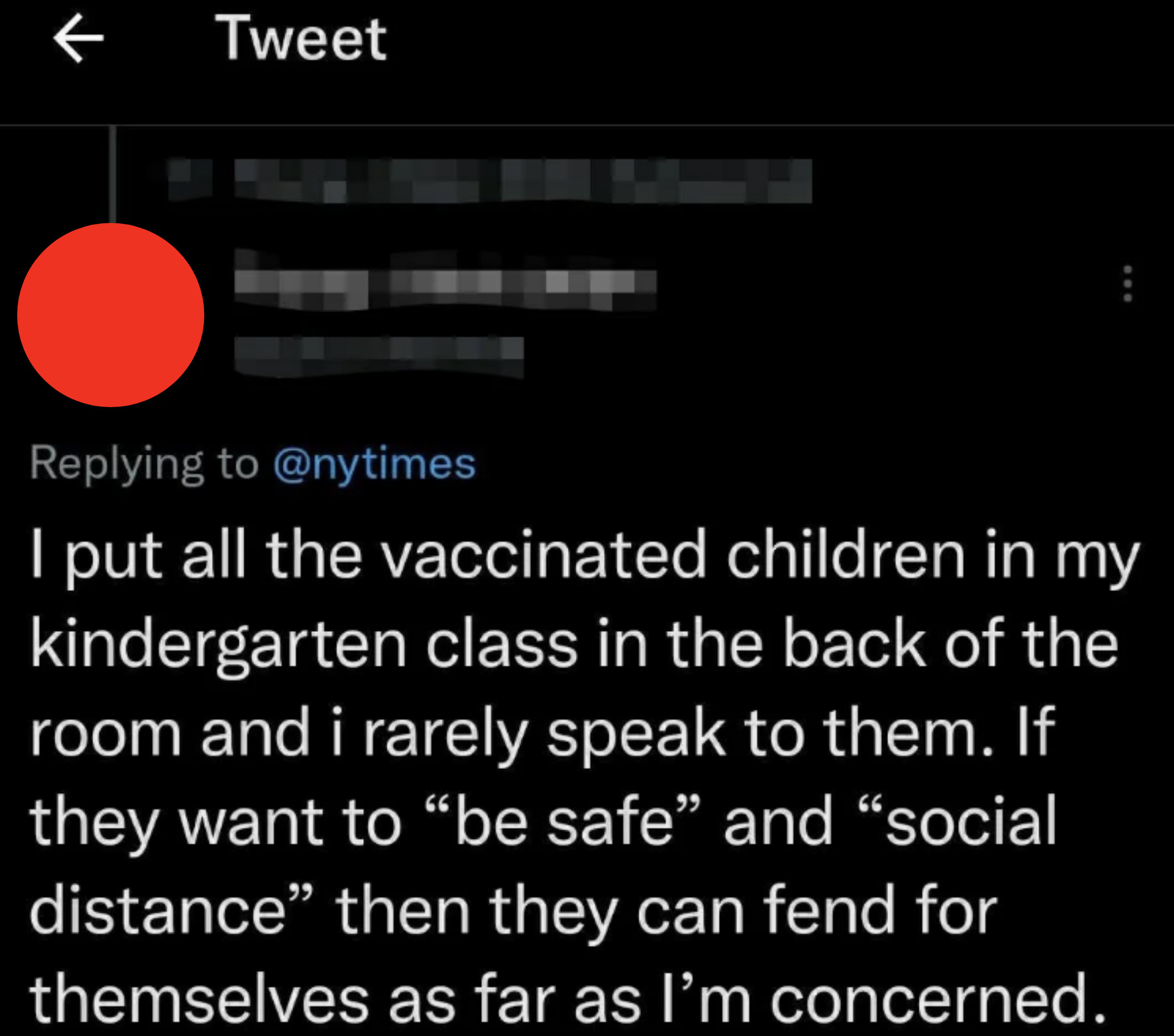 Teacher&#x27;s tweet: &quot;I put all the vaccinated children in my kindergarten class in the back of the room, and I rarely speak to them&quot;