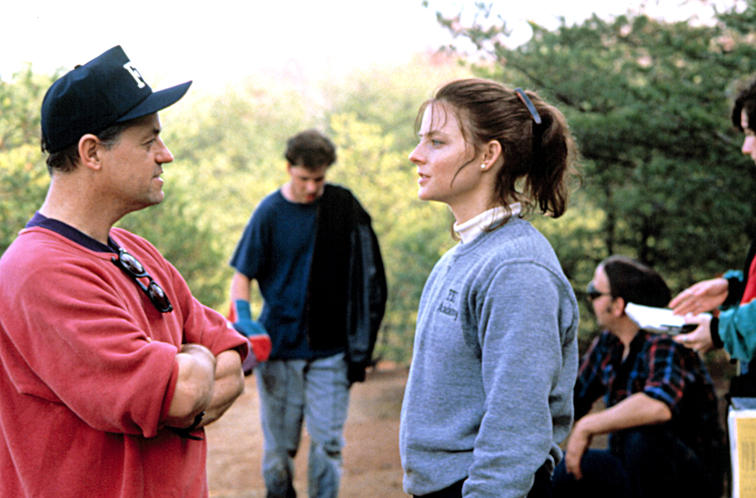 Jodie Foster talking to the director during filming