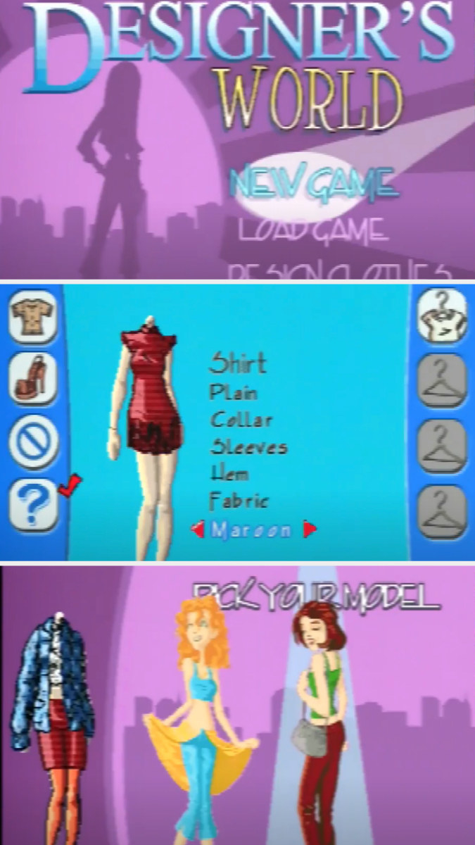 Title screen, appearance selection page, and model selection page from the game