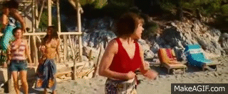 tanya dancing on the beach in mamma mia