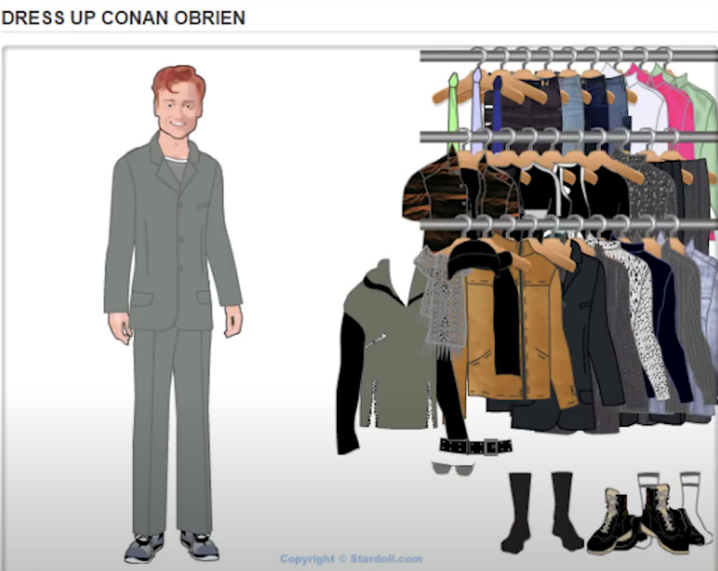 A page to dress up Conan O&#x27;Brien from the game