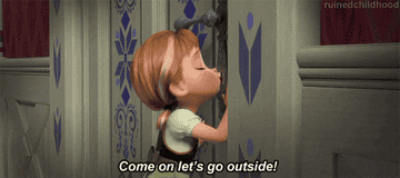 GIF of young Anna from Frozen saying &quot;Come on let&#x27;s go outside!
