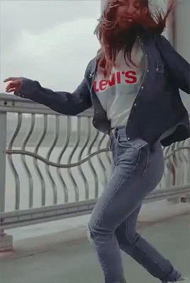 Park Sun-Young dancing in a denim jacket and jeans with a Levi&#x27;s T-shirt
