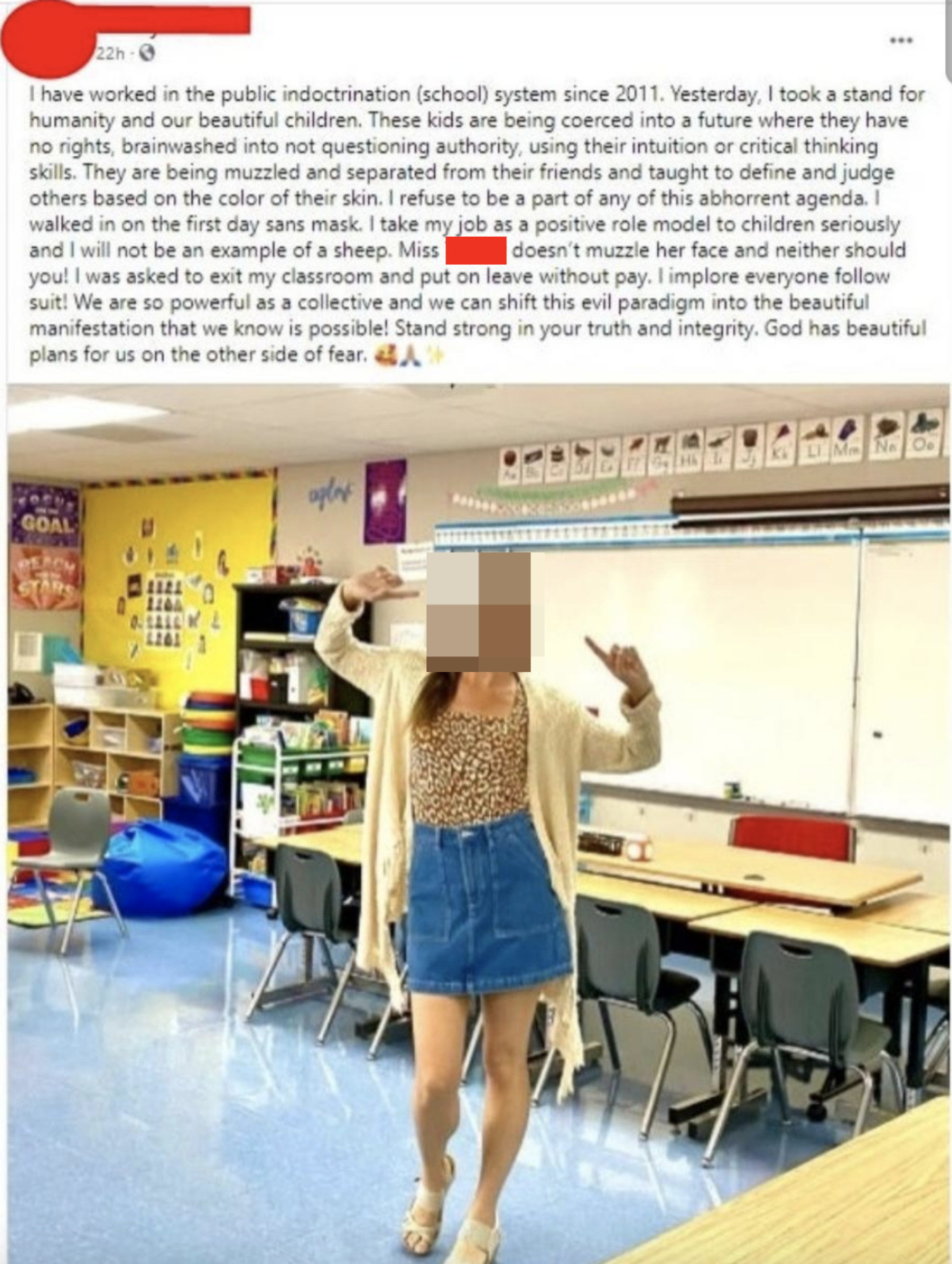 Teacher&#x27;s Facebook status: &quot;These kids are being coerced into a future where they have no rights and brainwashed into questioning authority&quot;