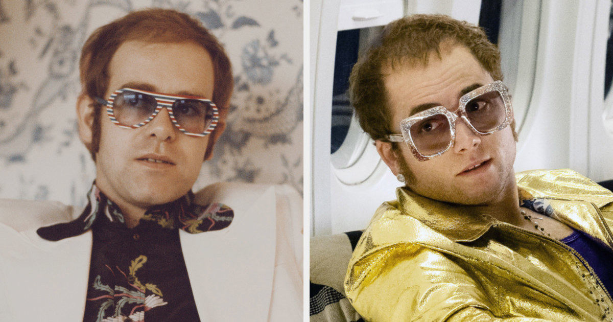 Elton John lounging; Taron Egerton as Elton John, lounging