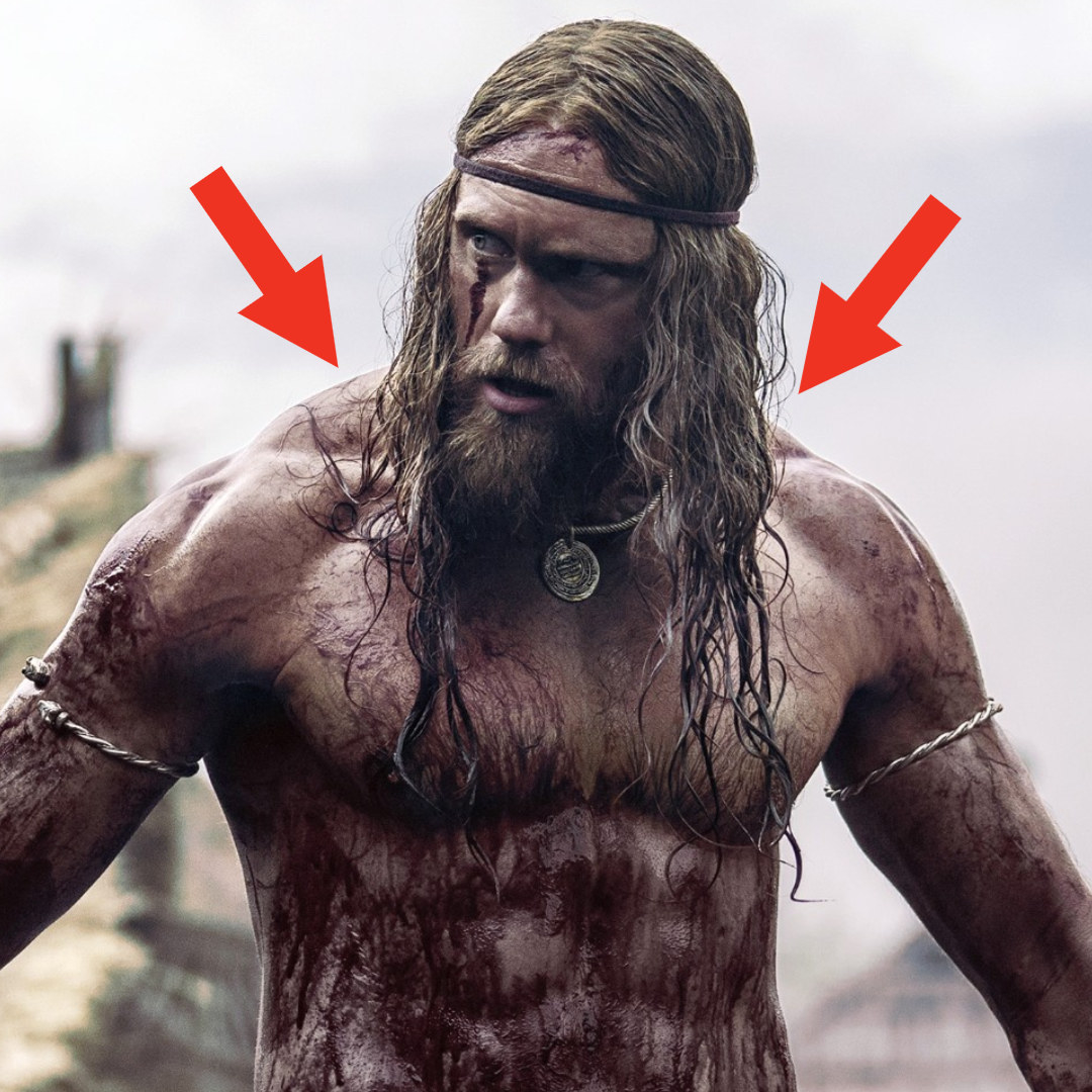 arrows pointing to Skarsgard&#x27;s massive shoulders