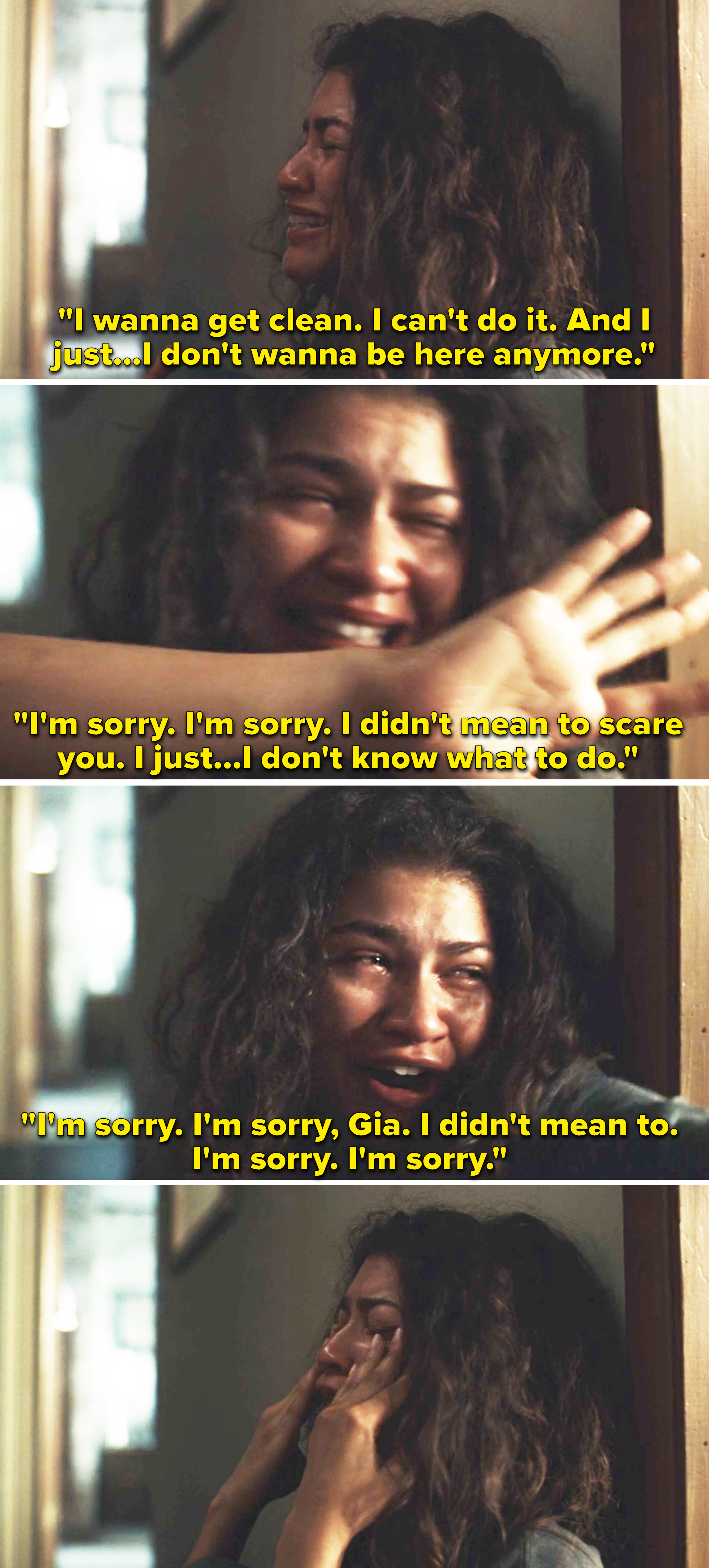 Rue crying and telling her sister that she&#x27;s sorry and wants to get clean