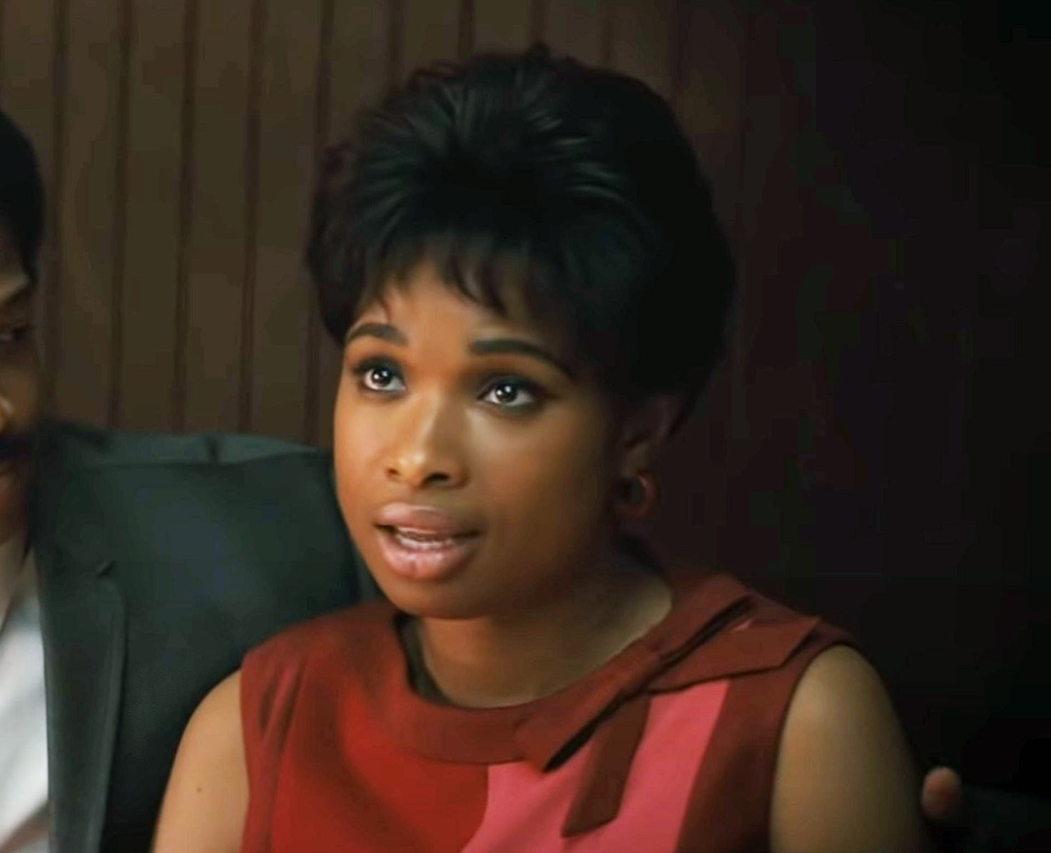 Jennifer Hudson in a &#x27;60s style outfit and hairdo as Aretha Franklin