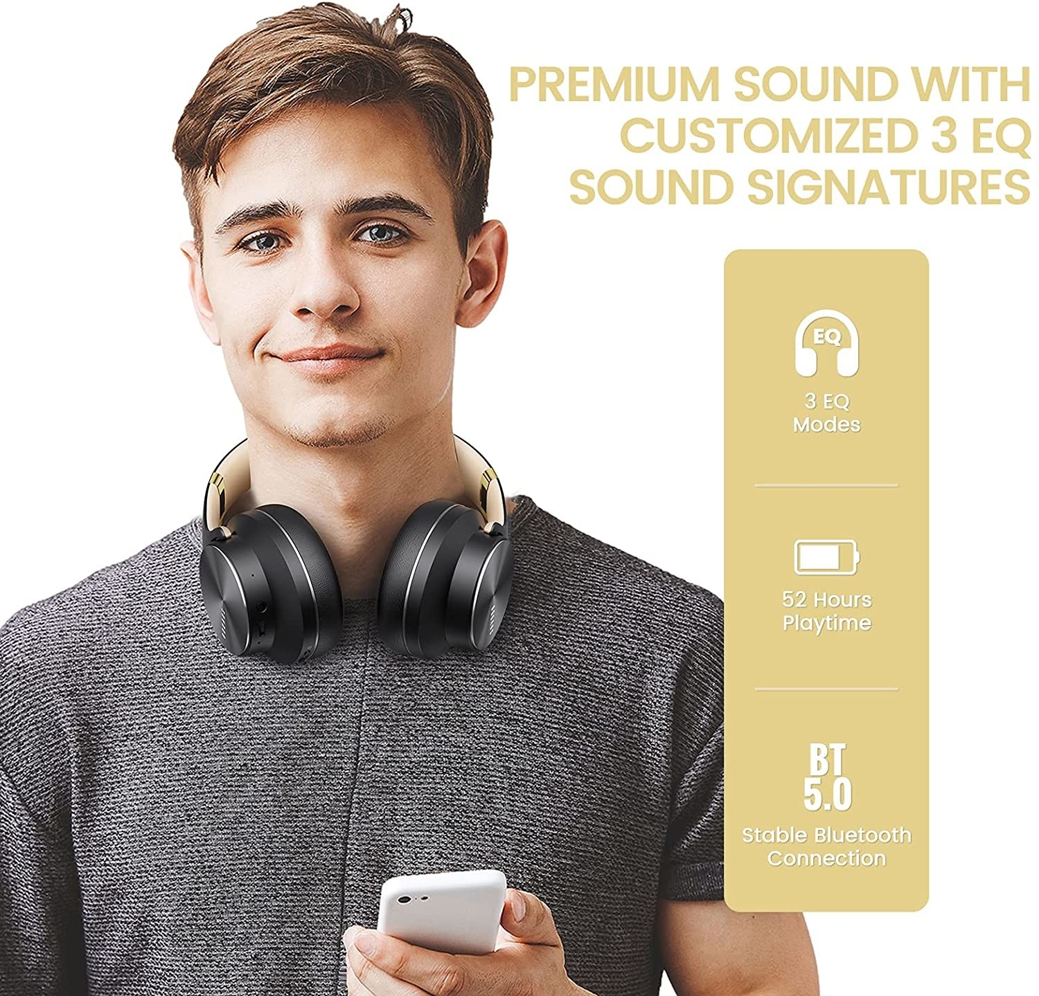 A closeup of somebody wearing a pair of headphones