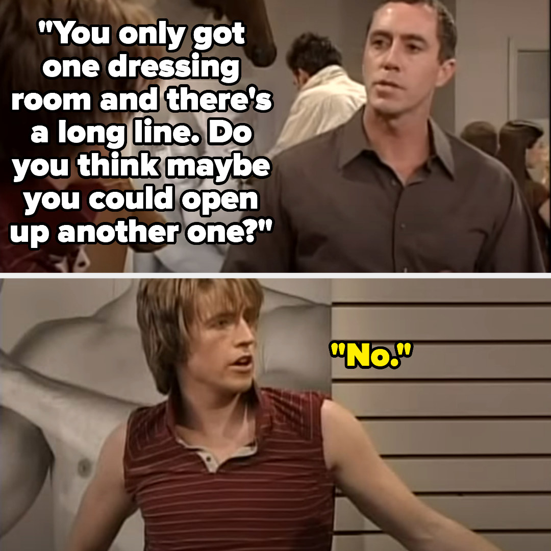 Mad TV sketch where customer asks if an A&amp;amp;F employee can open another fitting room and they say no