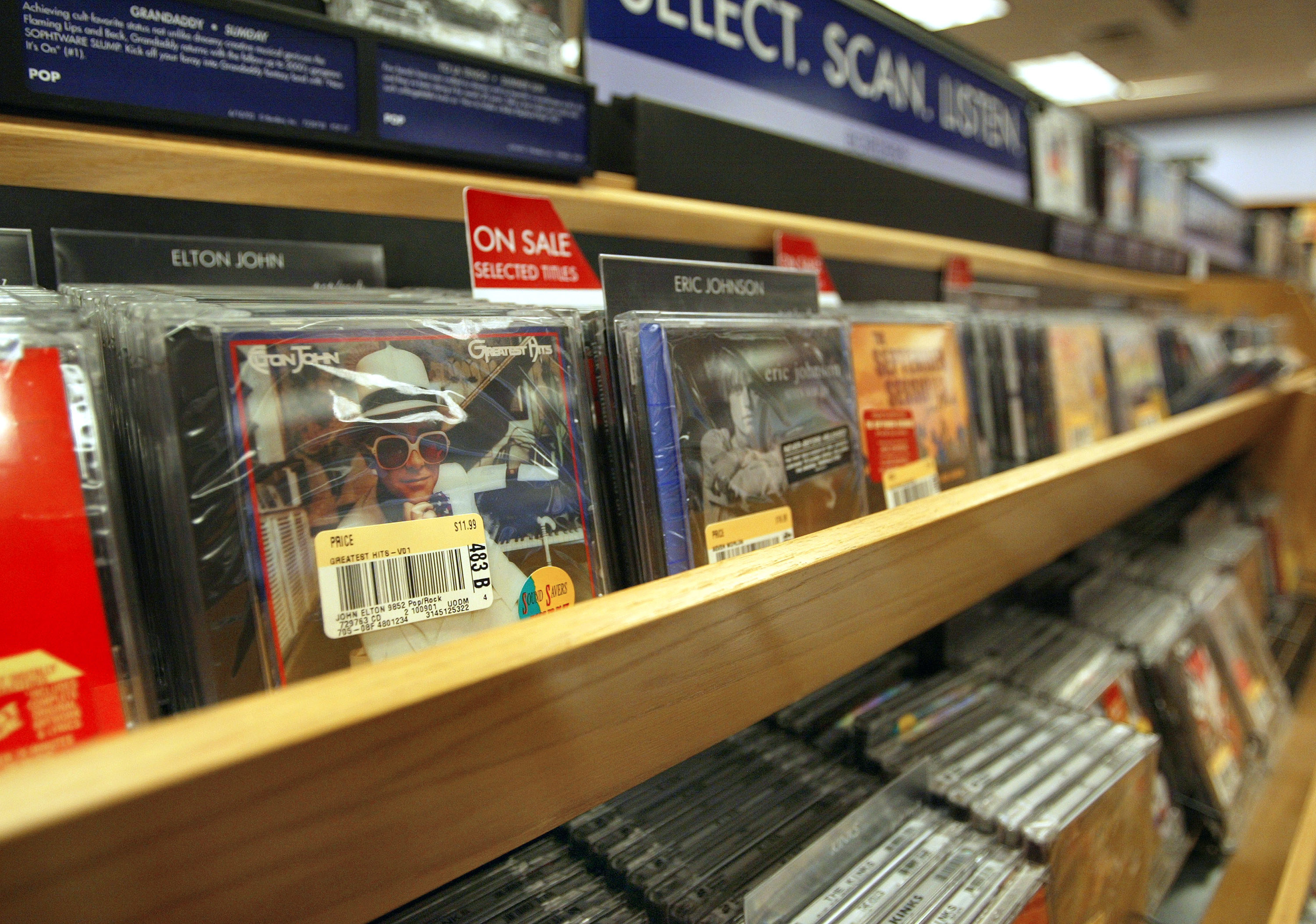 shelves with CDs on it