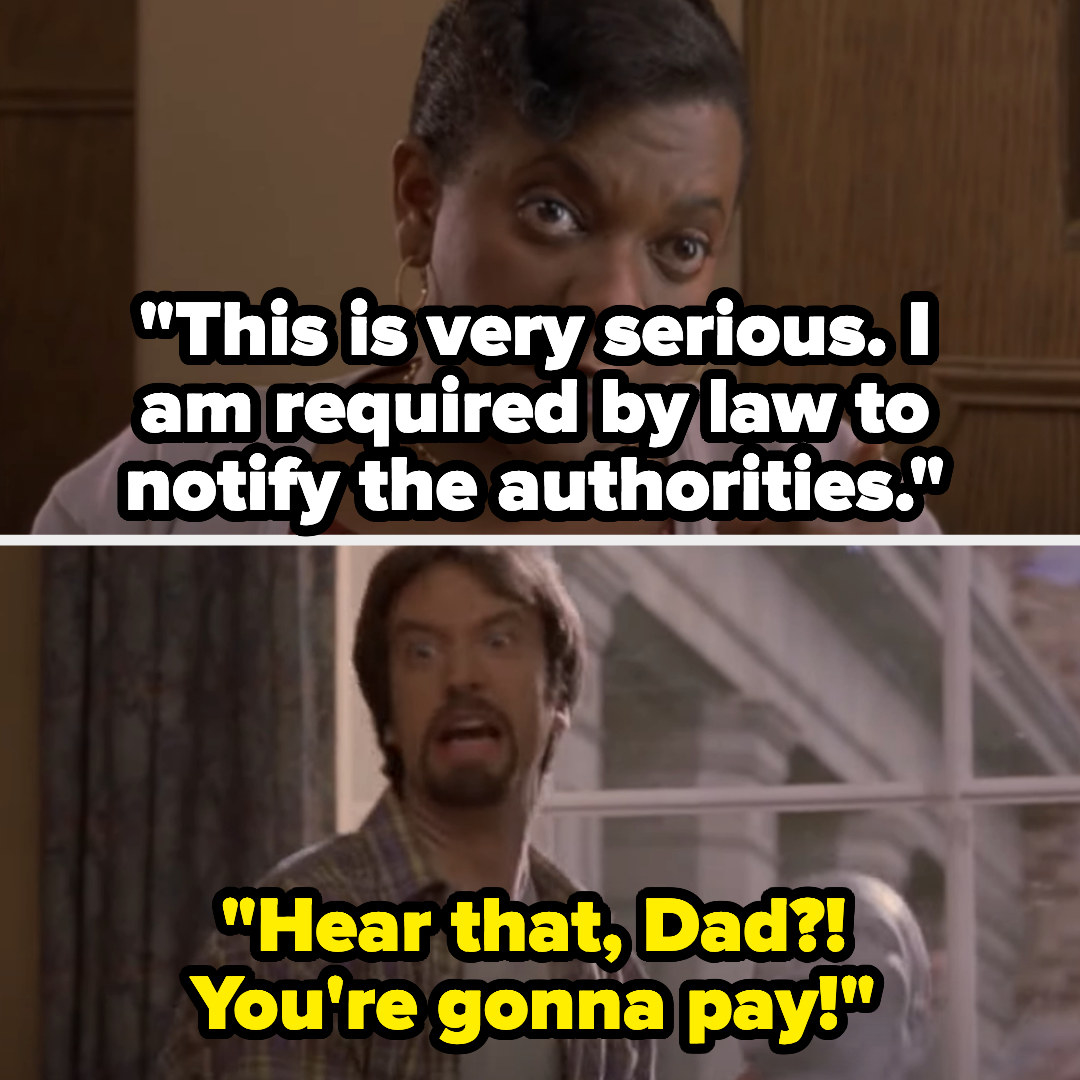 A person saying they&#x27;re going to notify the authorities, and a man saying, &quot;Hear that, Dad? You&#x27;re gonna pay&quot;