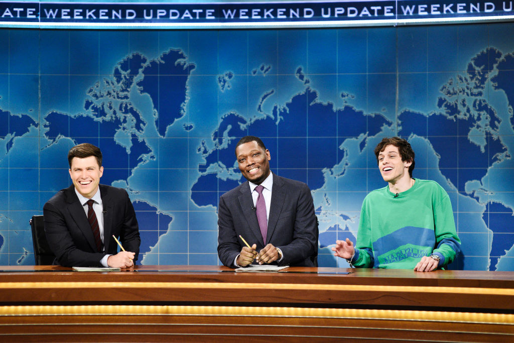 Pete Davidson with Colin Jost and Michael Che on Weekend Update