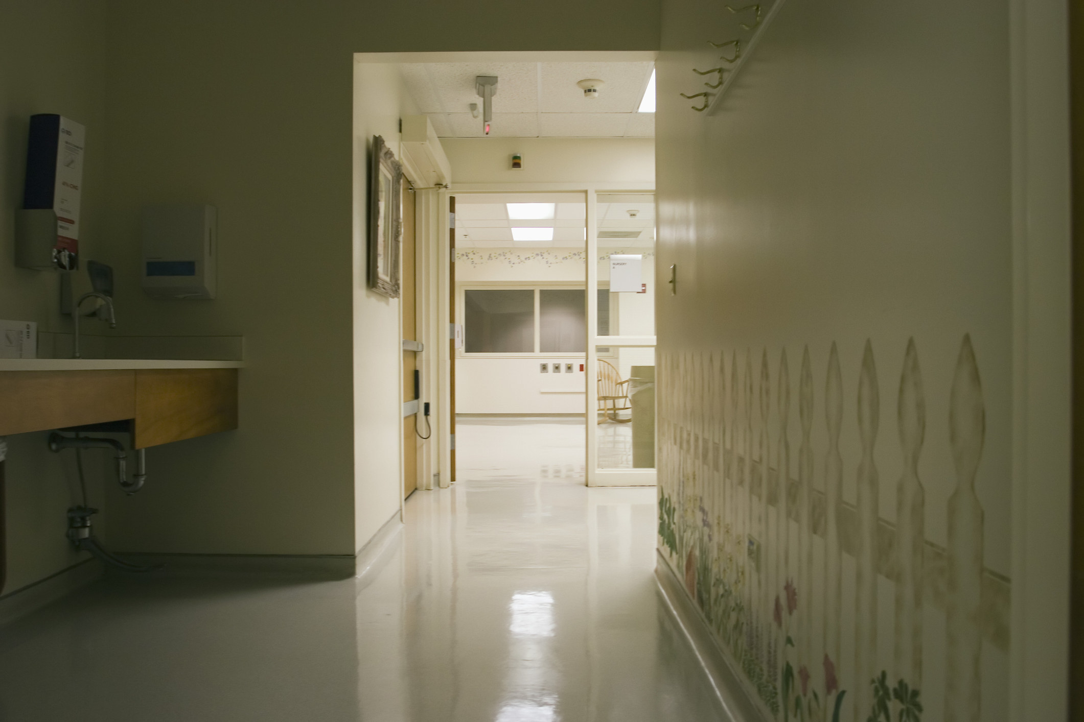 A dark hospital hallway