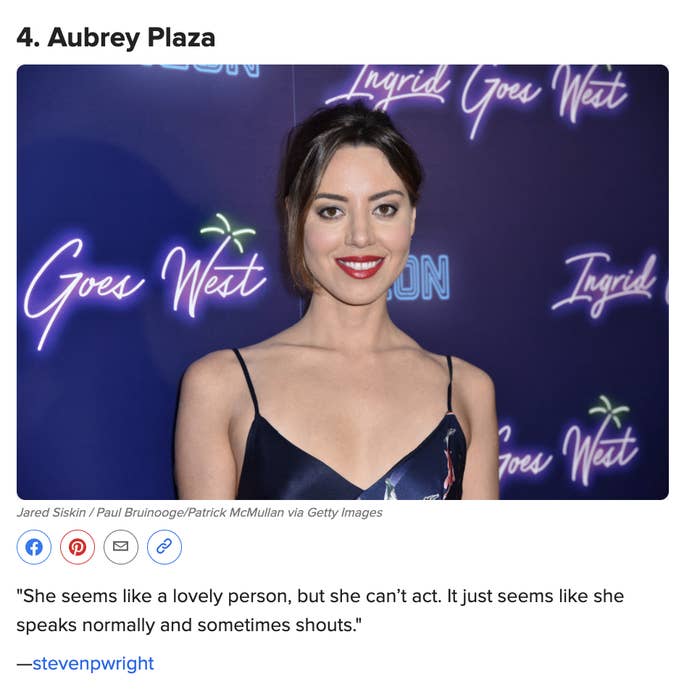 An image saying Aubrey Plaza can&#x27;t act, she just speaks normally and sometimes shouts