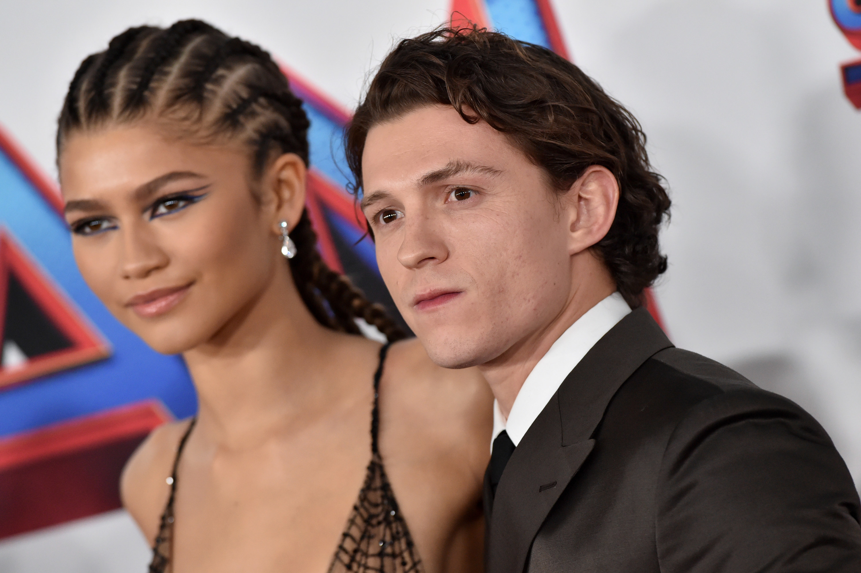 close up of the couple at a Spider-Man premiere