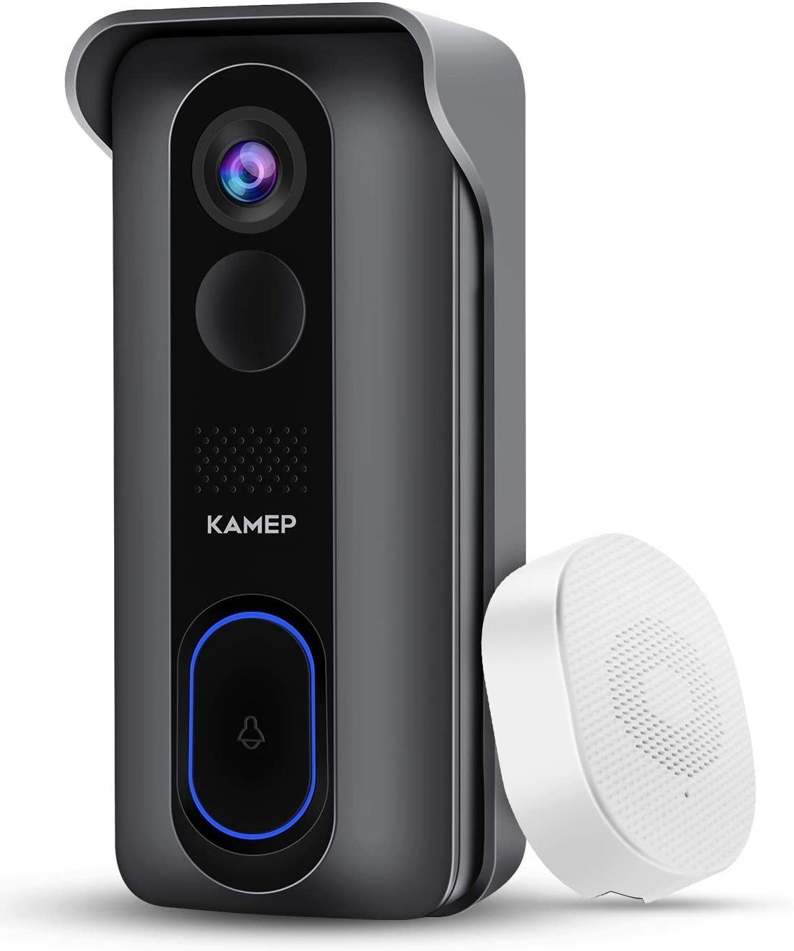the doorbell camera and speaker on a white background