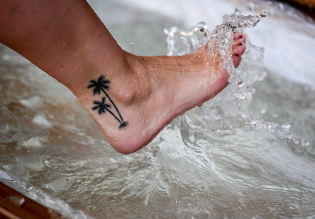 Tattoo of palm trees on an ankle