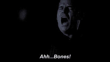 David Boreanaz as Seeley Booth from Bones TV series grimacing and saying &quot;Ahh — Bones!&quot;