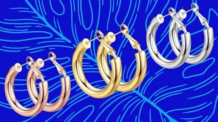 $13 hollow thick hoop earrings from j in rose gold, gold and silver.