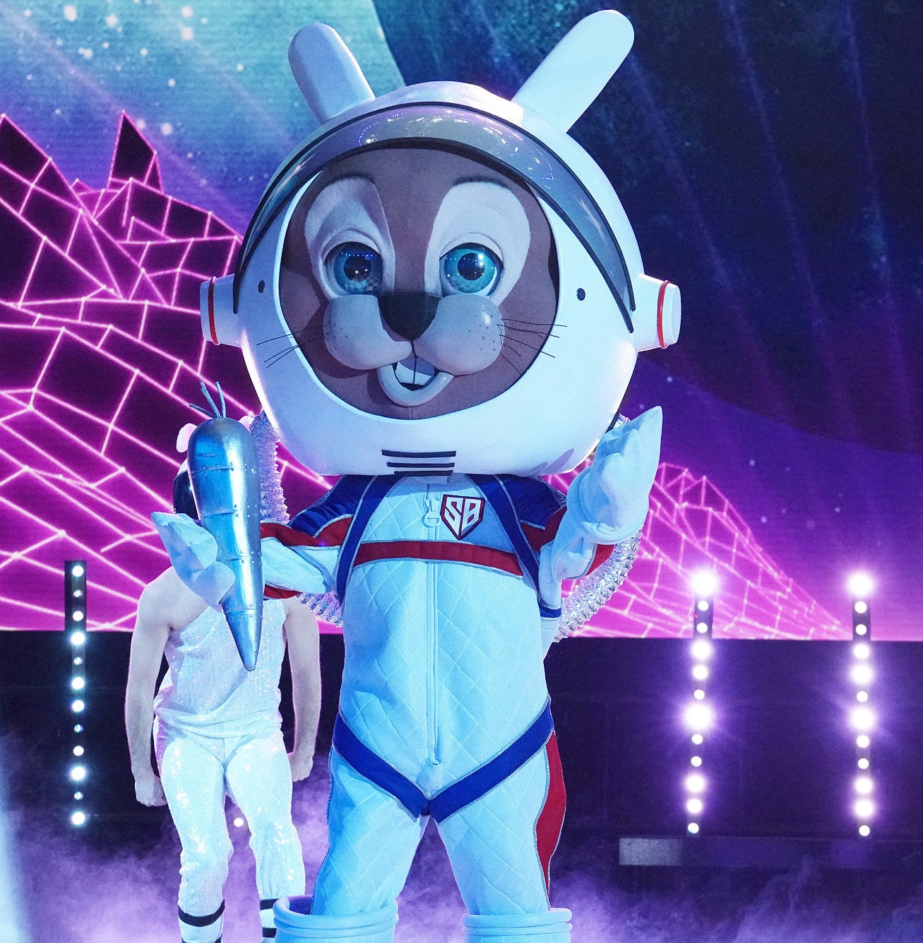 A bunny in a space outfit