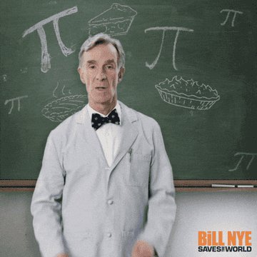 Bill Nye the Science Guy standing in front of a blackboard and celebrating &quot;Piiiii Day!&quot;