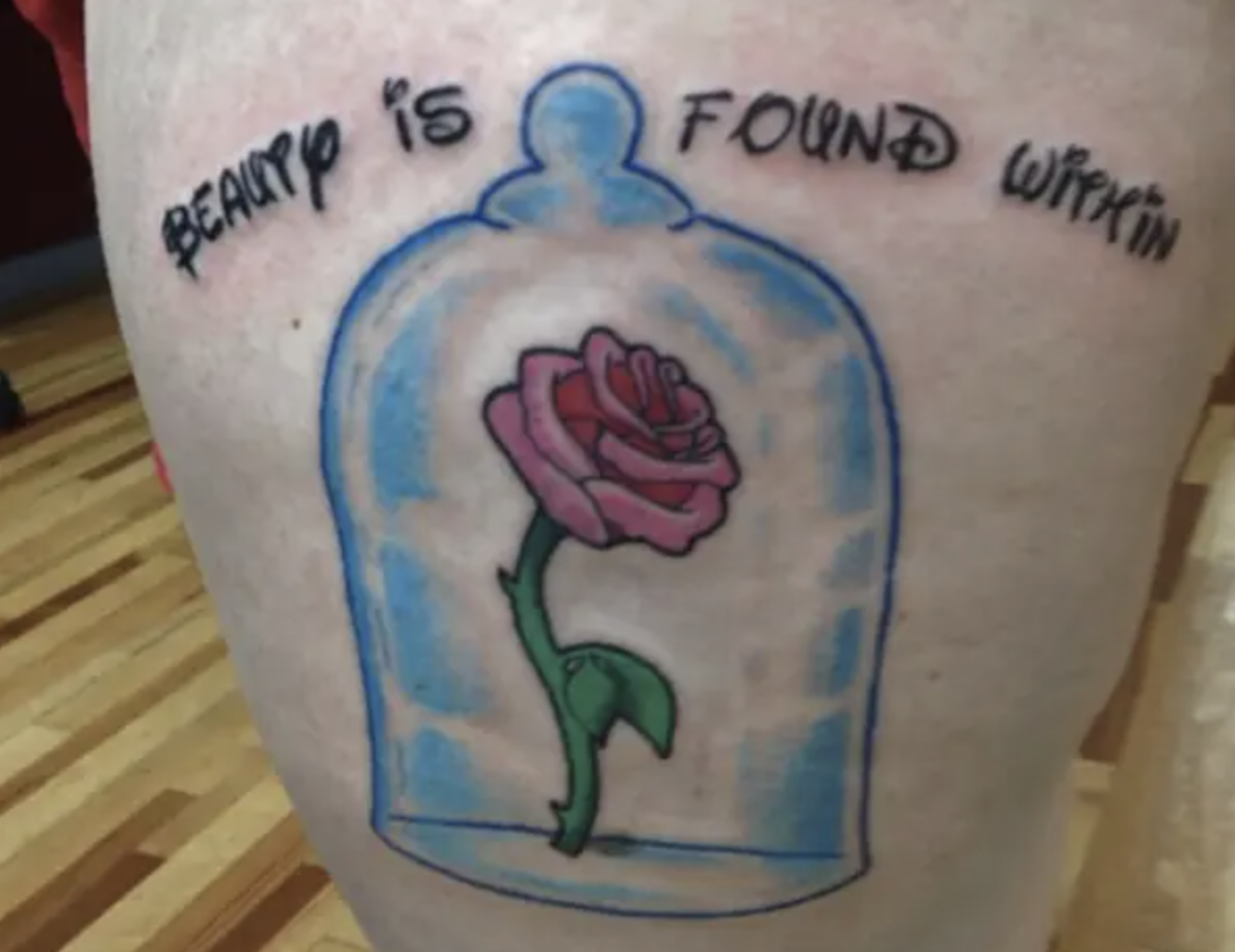 A &quot;Beauty and the Beast&quot; quote with the rose on someone&#x27;s back