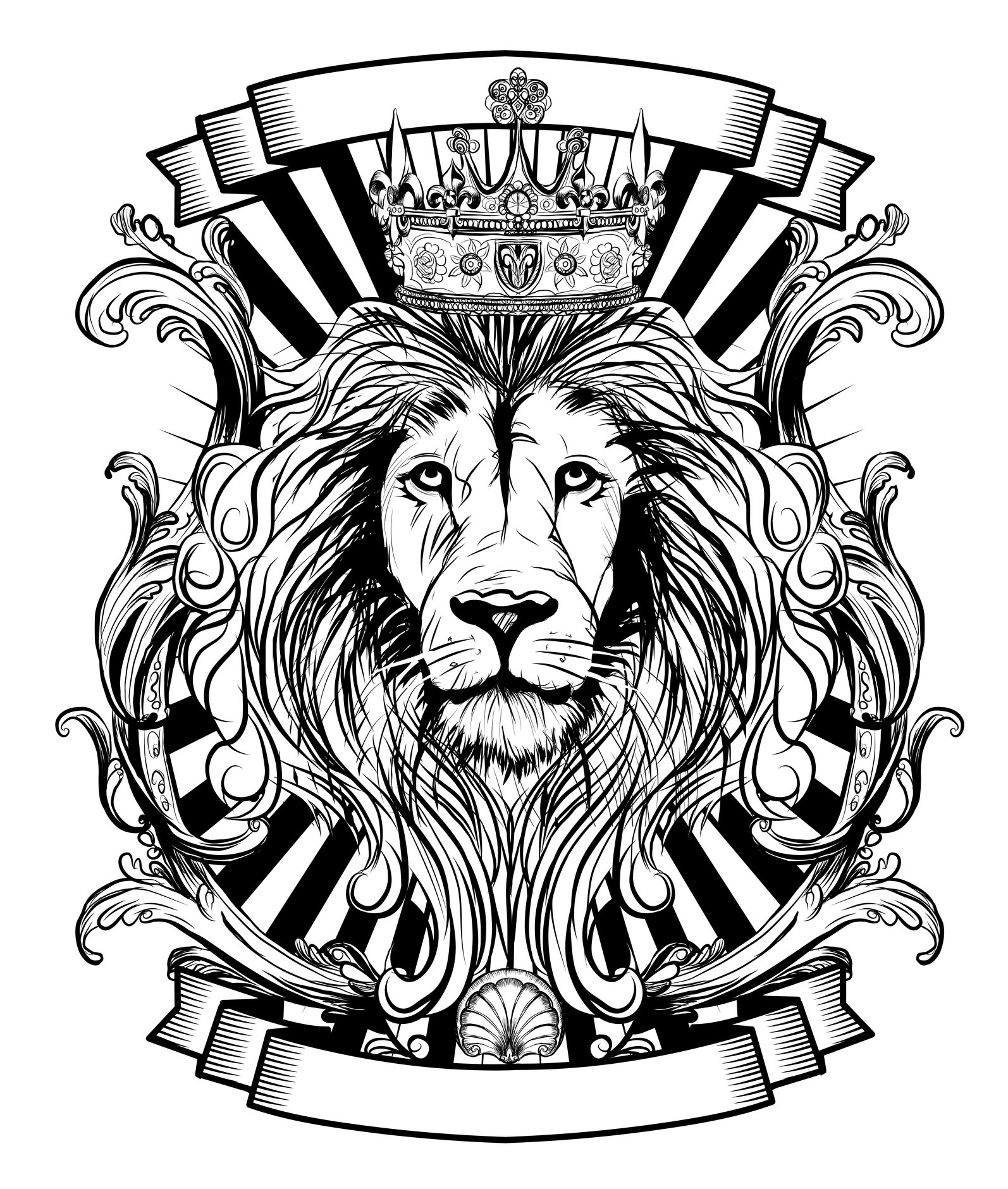 A tattoo design of a lion wearing a crown