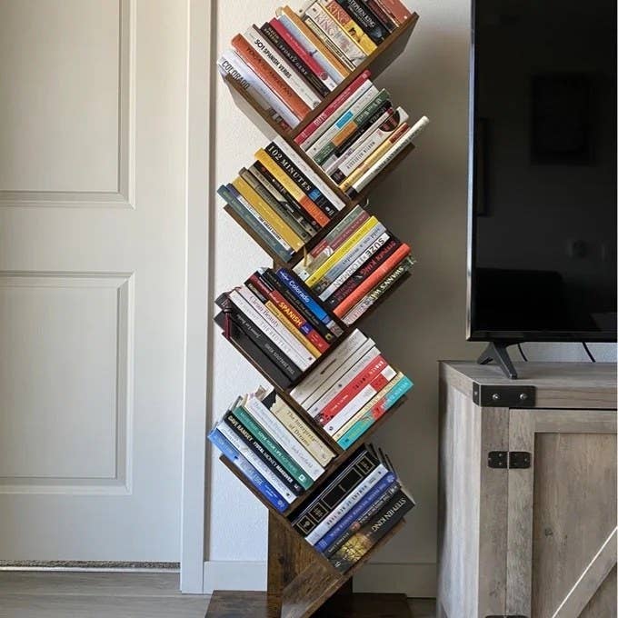 The geometric bookcase with books on it