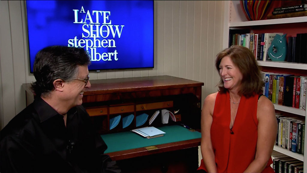The Late Show with Stephen Colbert and Evelyn Colbert during Thursday, June 18, 2020 show smiling at each other