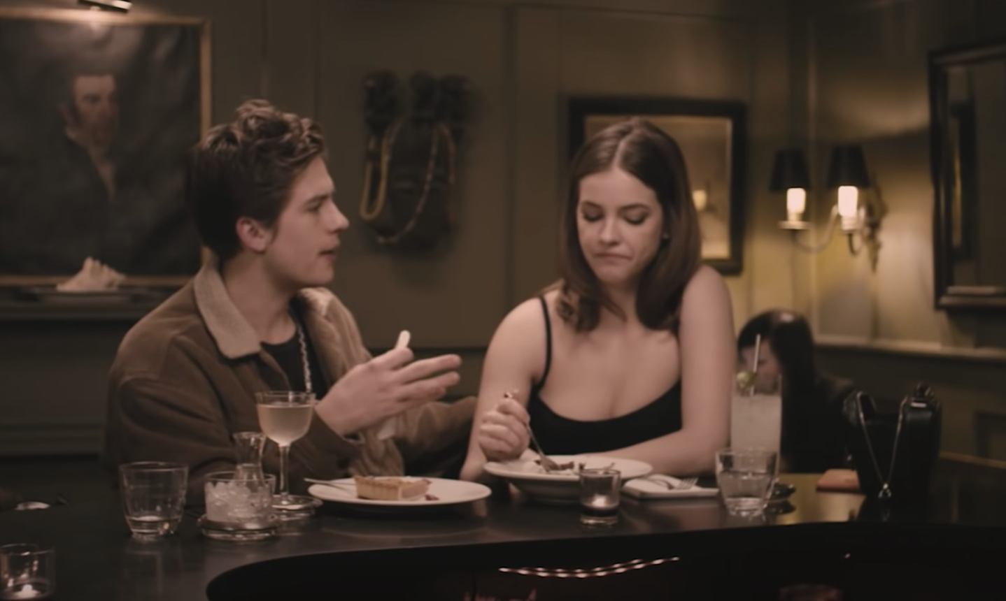 Dylan Sprouse and Barbara Palvin eating dinner