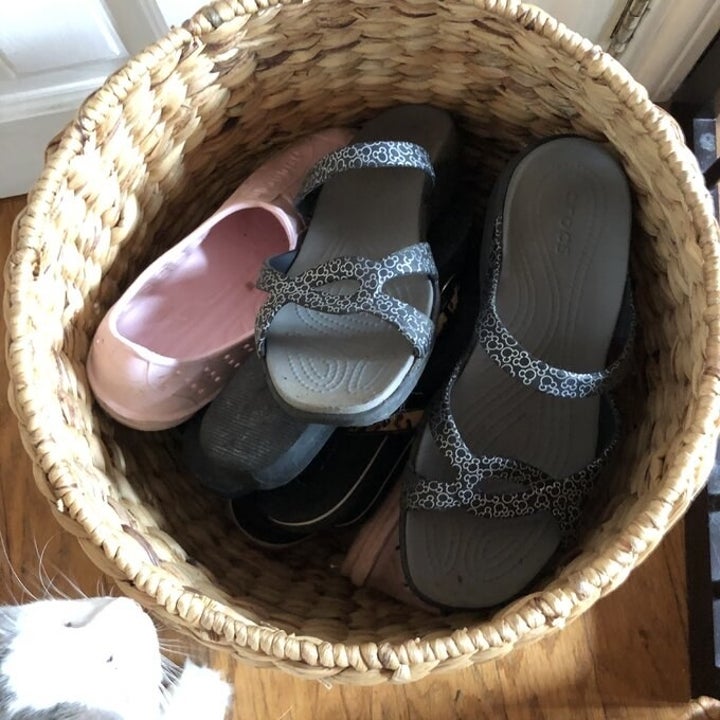 a reviewer photo of shoes in the basket