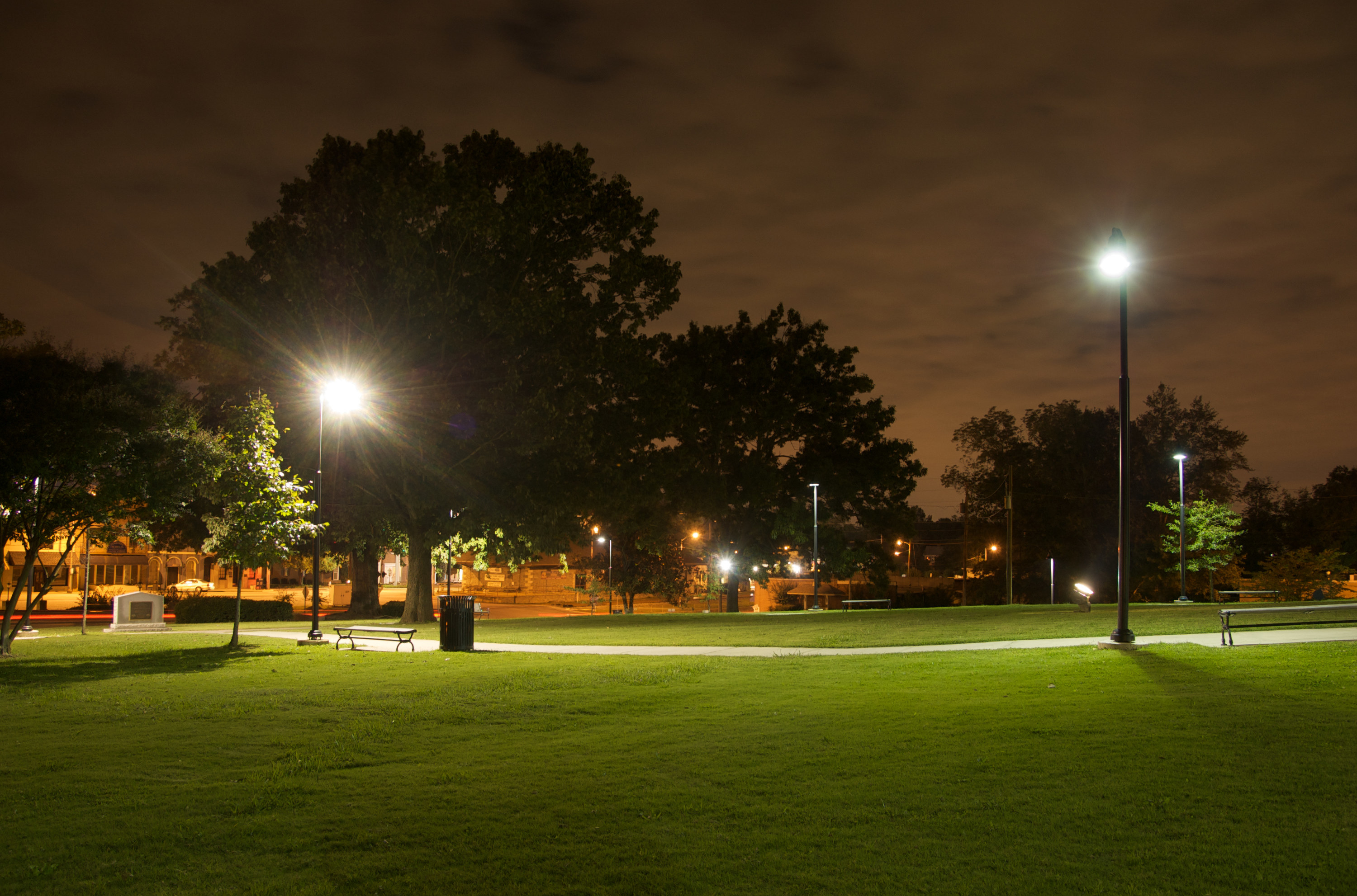 An empty park at night