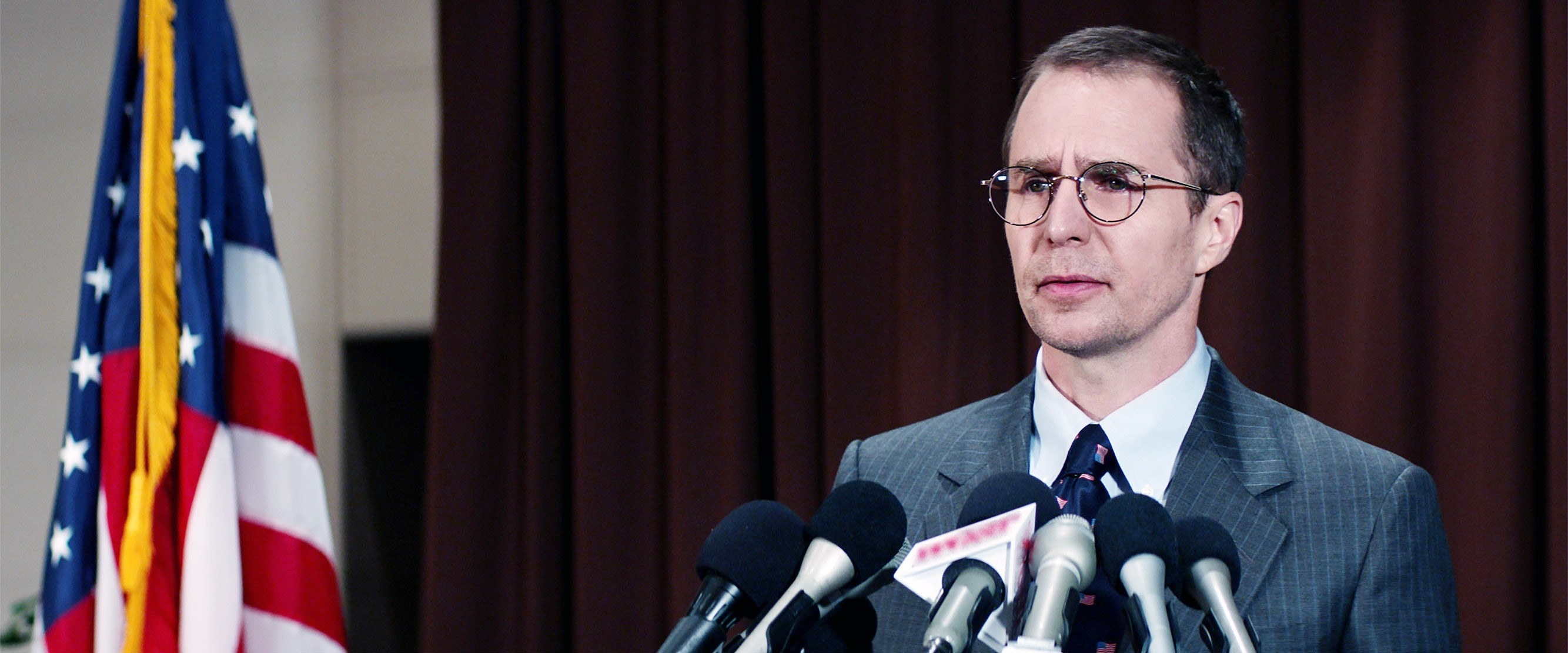 Sam Rockwell addressing media