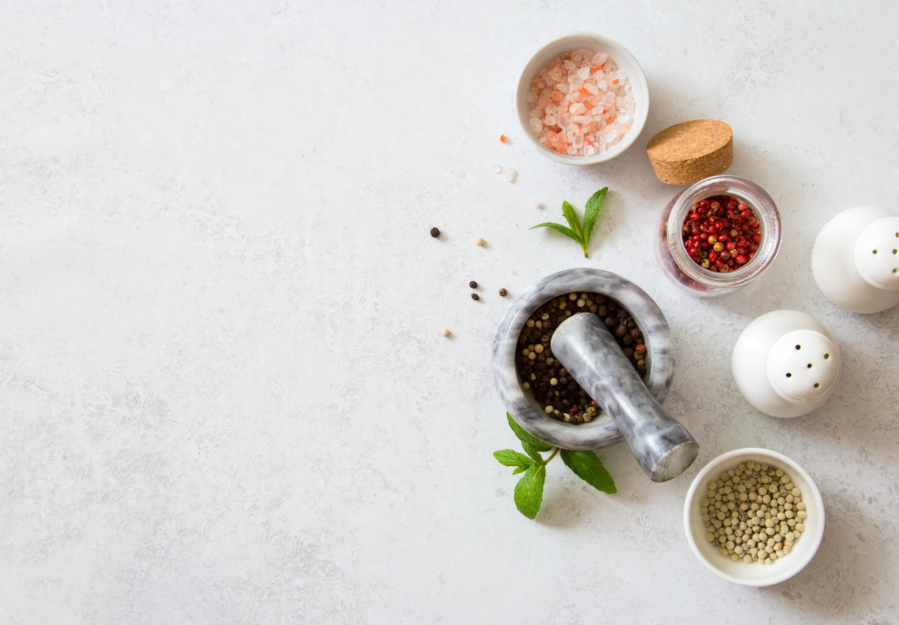 Salt, pepper, and other spices