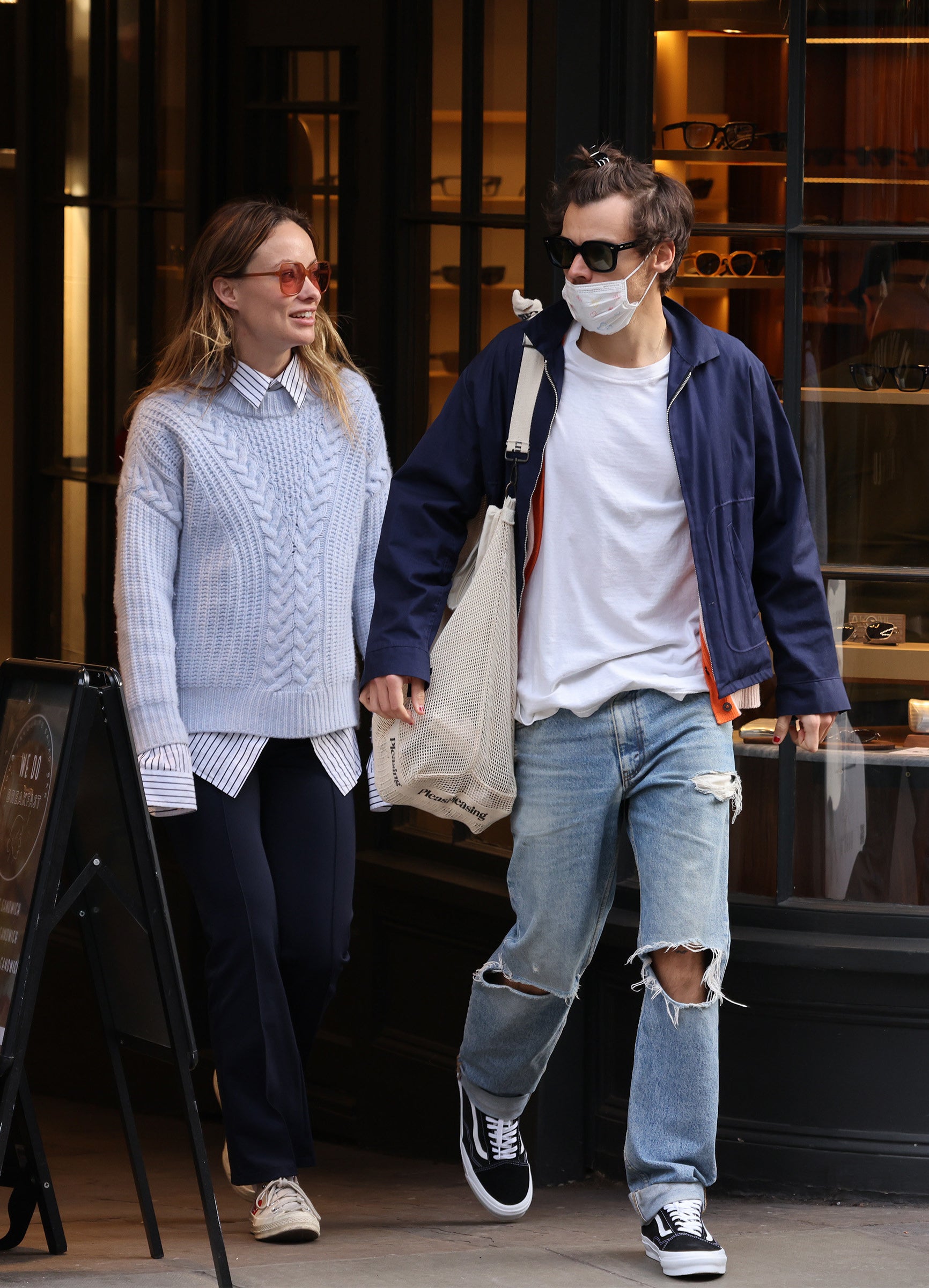 Harry Styles and Olivia Wilde leaving a restaurant