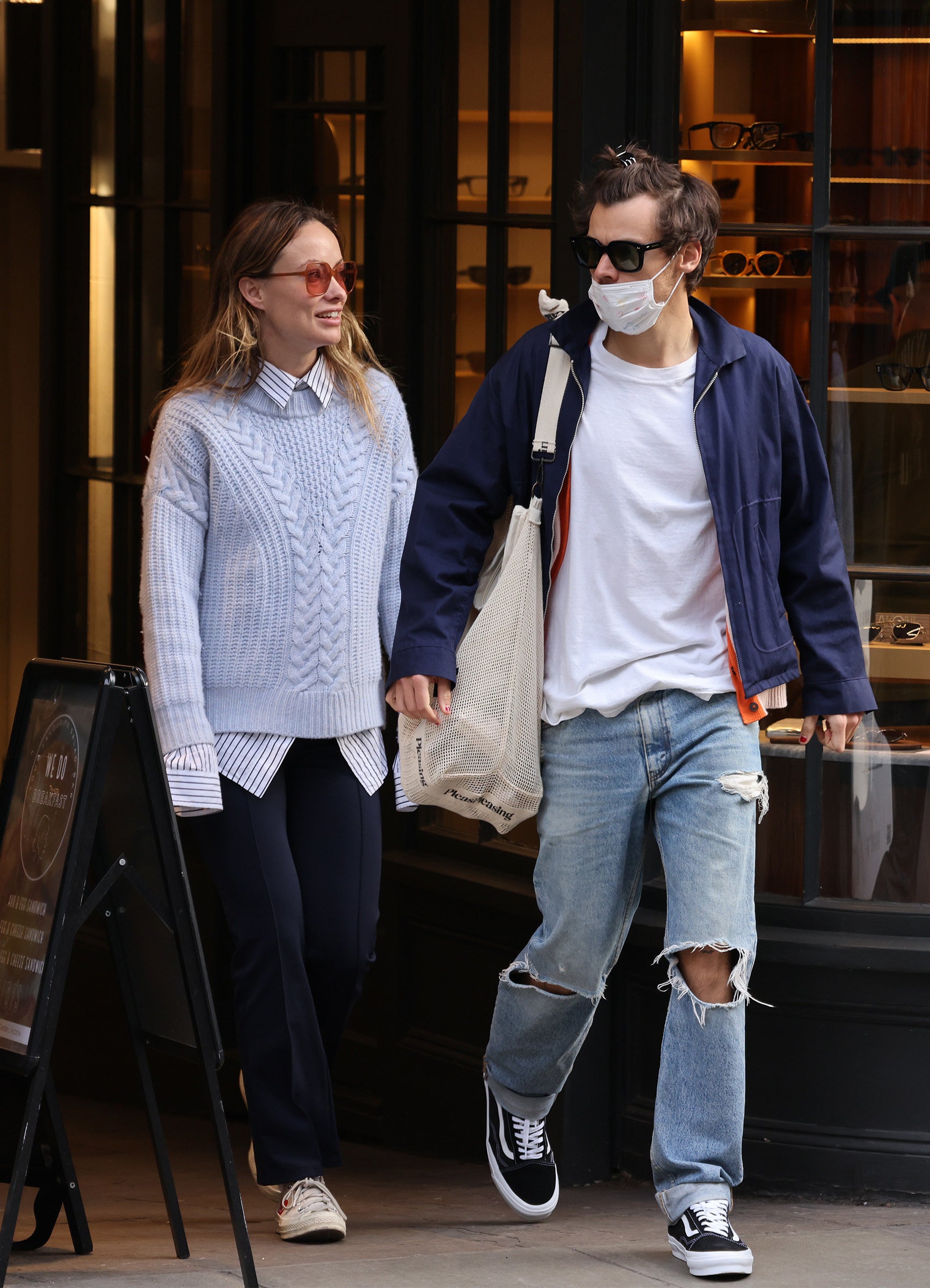 Harry Styles and Olivia Wilde leaving a restaurant