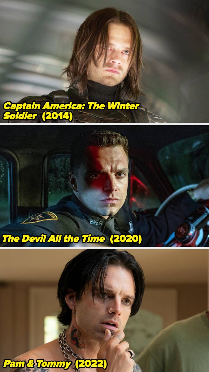 Stills of Sebastian Stan in &quot;Captain America: The Winter Soldier,&quot; &quot;The Devil All the Time,&quot; and &quot;Pam &amp;amp; Tommy.&quot;