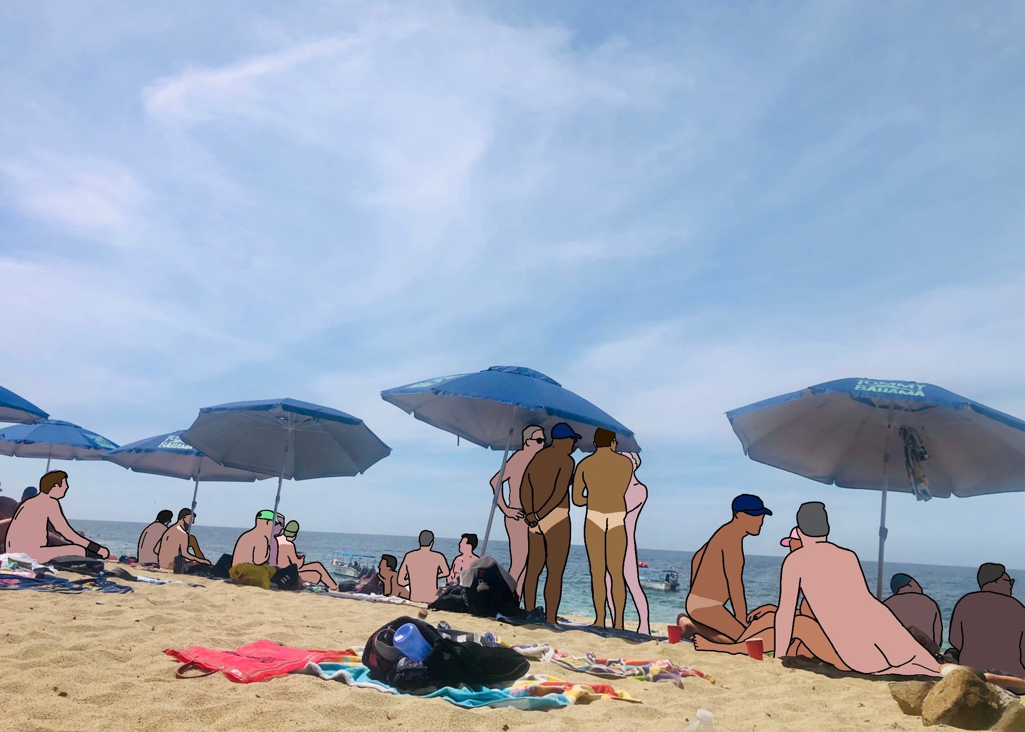 naked men on a beach