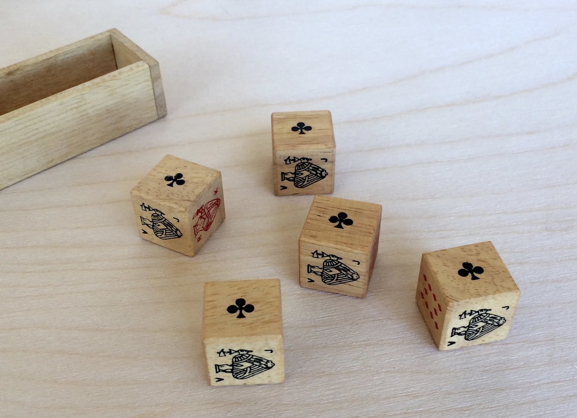 Wooden poker dice with a box