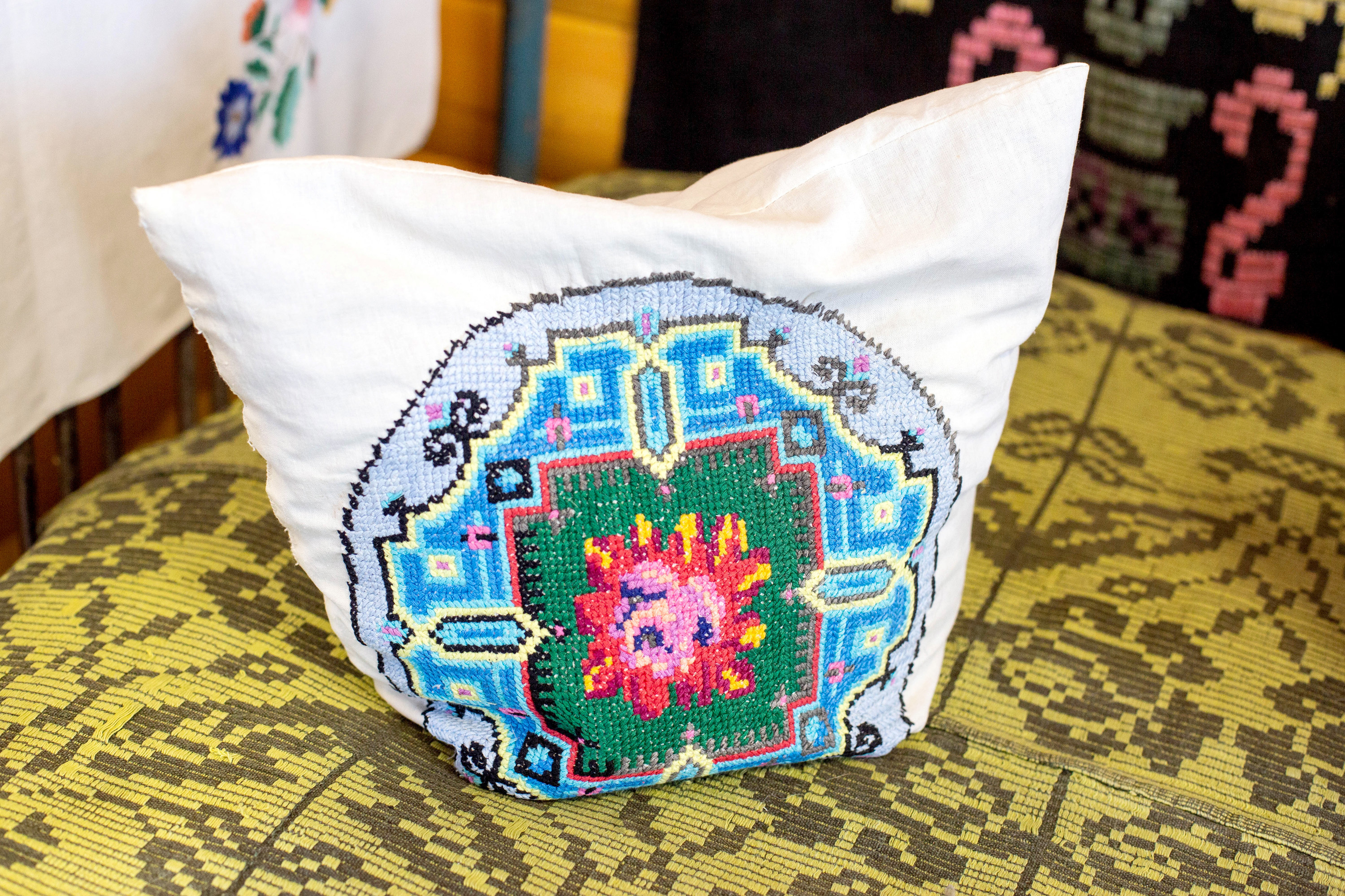 Cross stitched pillow