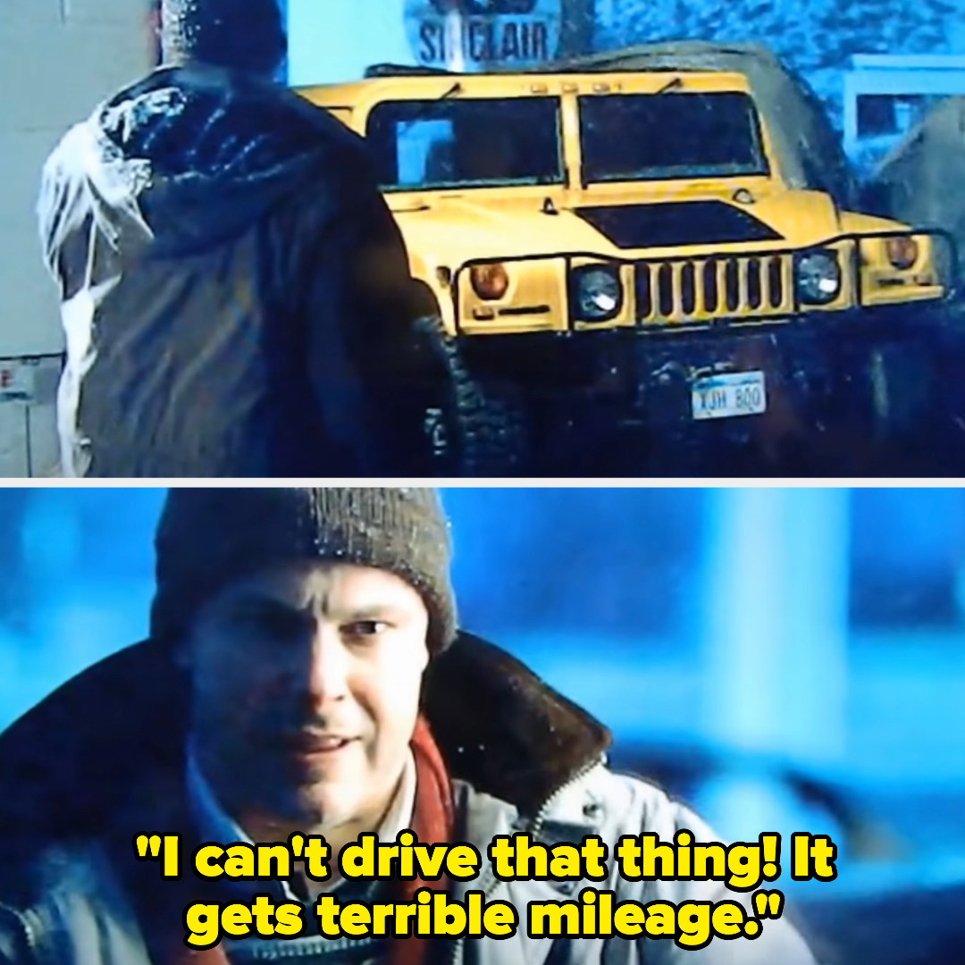 dad in &quot;Unaccompanied Minors&quot; sees a Hummer and says he can&#x27;t drive it because it gets terrible mileage