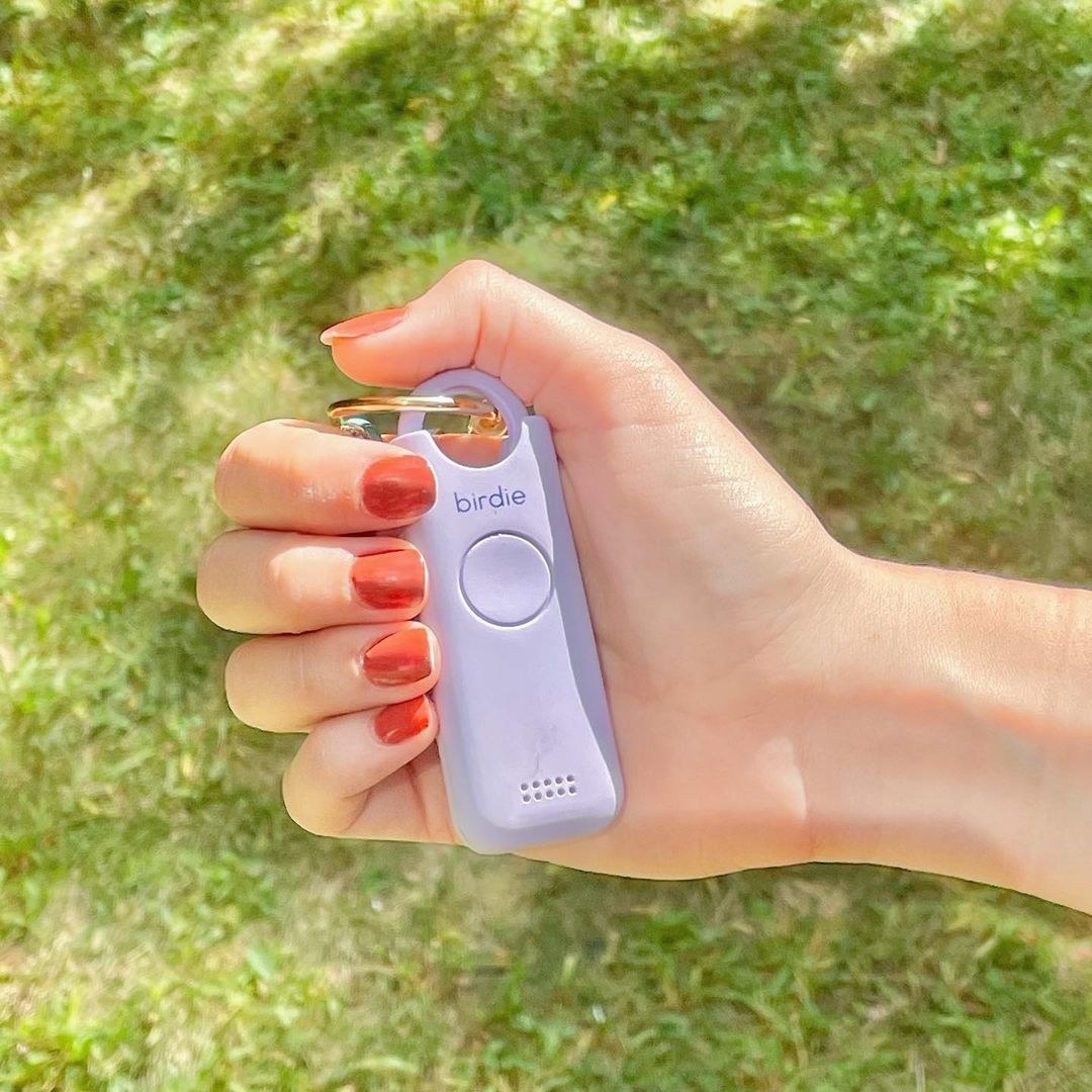 a person holding the personal alarm in their hand