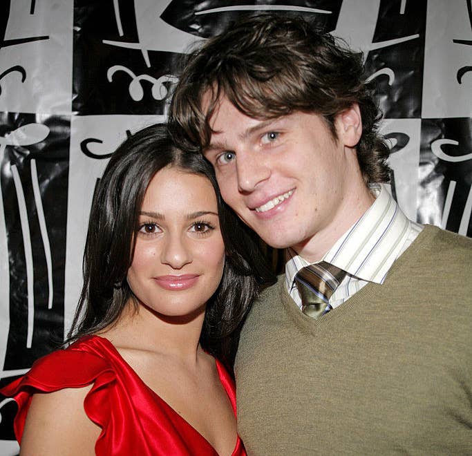 Lea Michele and Jonathan Groff pose for a picture together